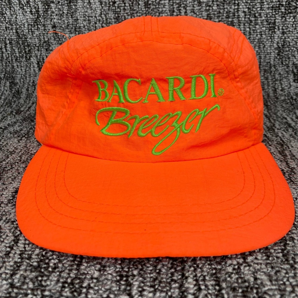 VTG Bacardi Breezer Nylon Hat Mens Neon Orange Green Promo Golf Tennis Cap 90s